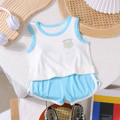 Baby Summer Modal Tank Top Set Thin Gender Neutral Kids Sleeveless Shorts Two-Piece Set Children Comfort Pajamas