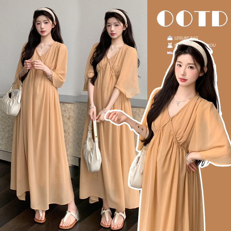 Real Shot of Maternity Dress, Vacation Style, Stylish and Cool Summer Dress for Pregnant Women, Loose Plus-Size Maternity Dress, Chiffon Maternity Dress Real Shot of Maternity Dress, Vacation Style, Stylish and Cool Summer Dress for Pregnant Women, Loose Plus-Size Maternity Dress, Chiffon Maternity Dress