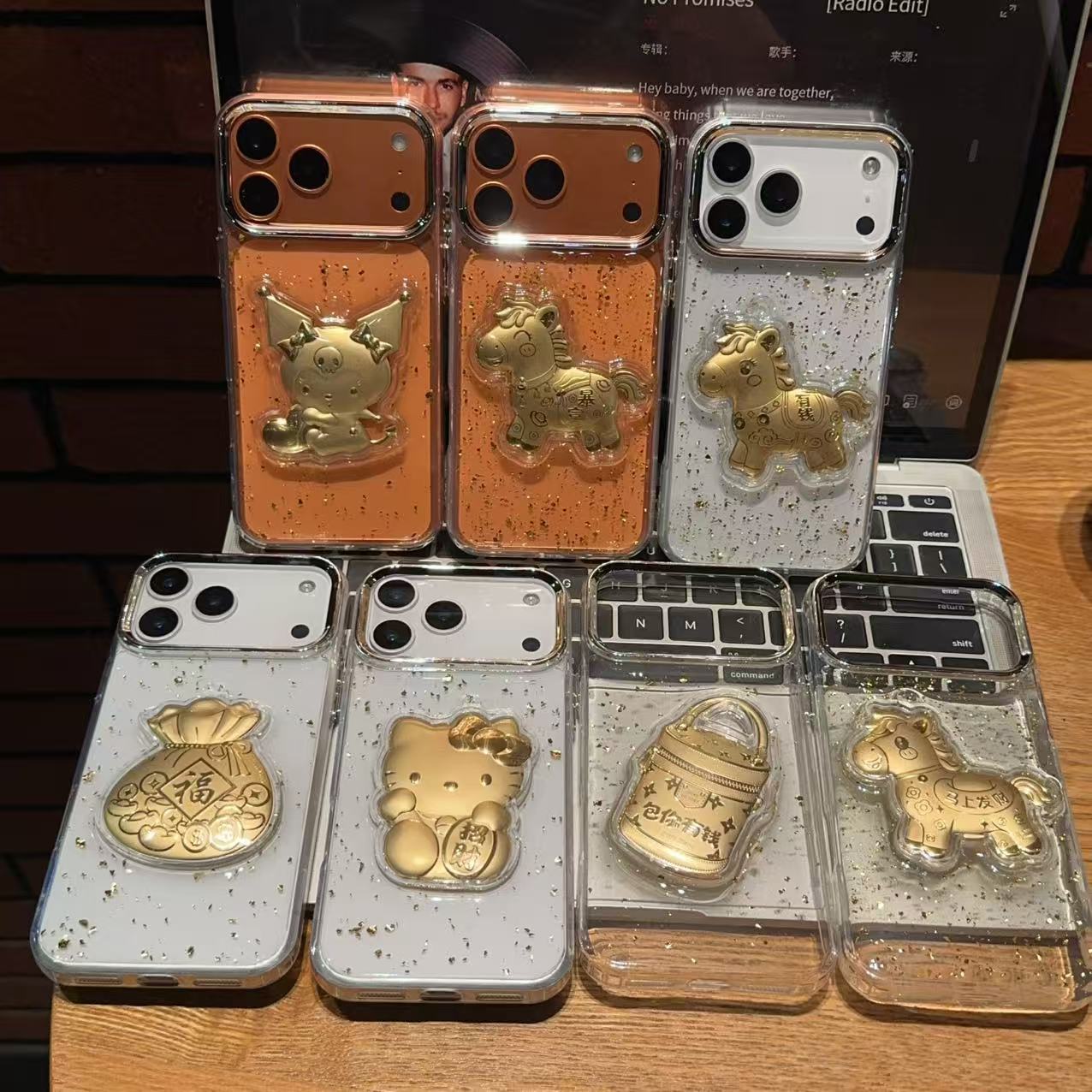 Suitable for Apple 17Promax Mobile Phone Case Iphone16Pm Glue Gold Foil Immediately Have Money 15 New Lucky Cat