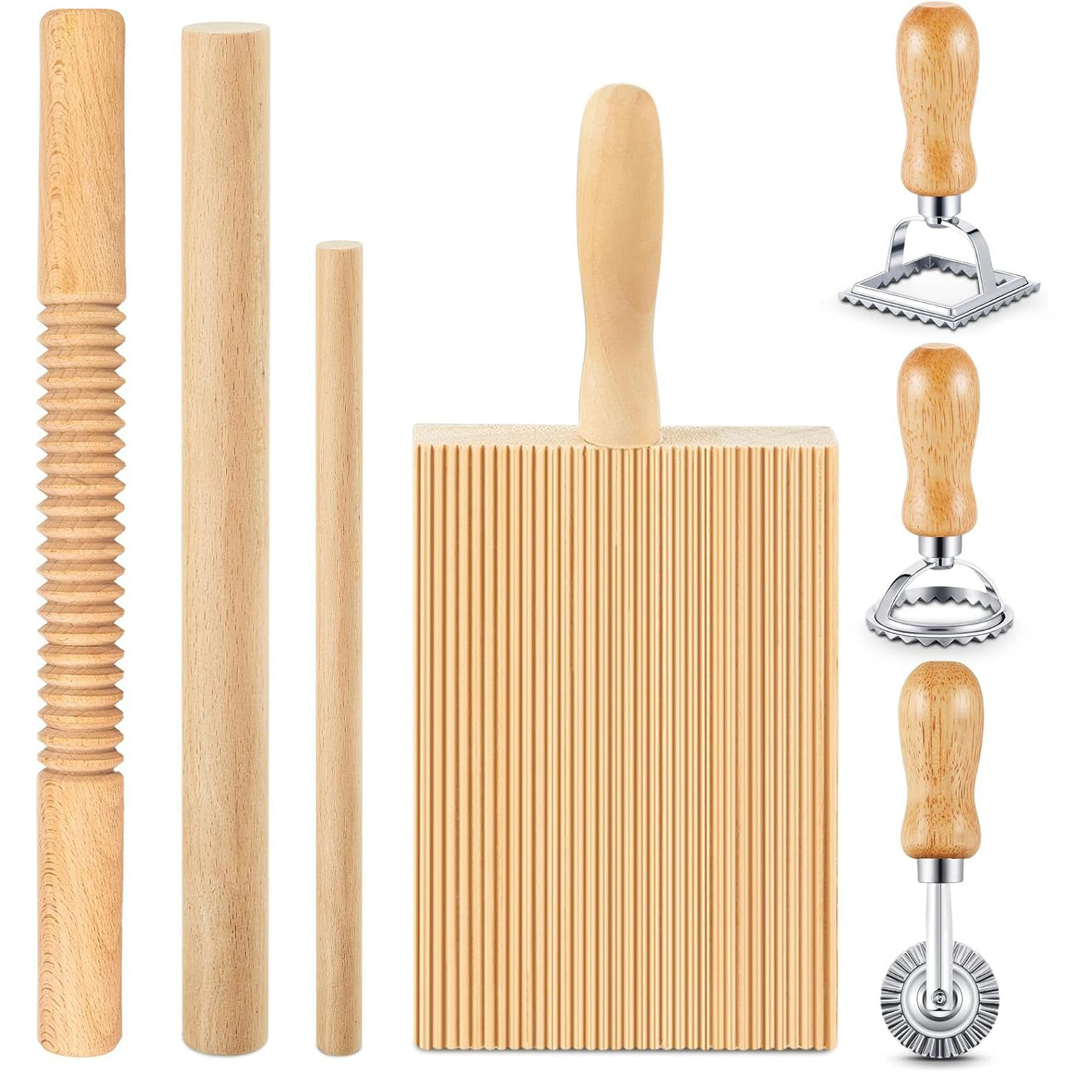 跨境7件套麻食板家用搓莜面鱼工具擀面杖面食意大利搓板螺旋意面