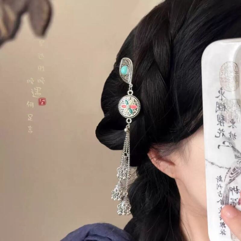 璀璨星河~黑曜石闪钻名族风铃铛流苏发夹女感甜美前额侧边夹包邮|undefined