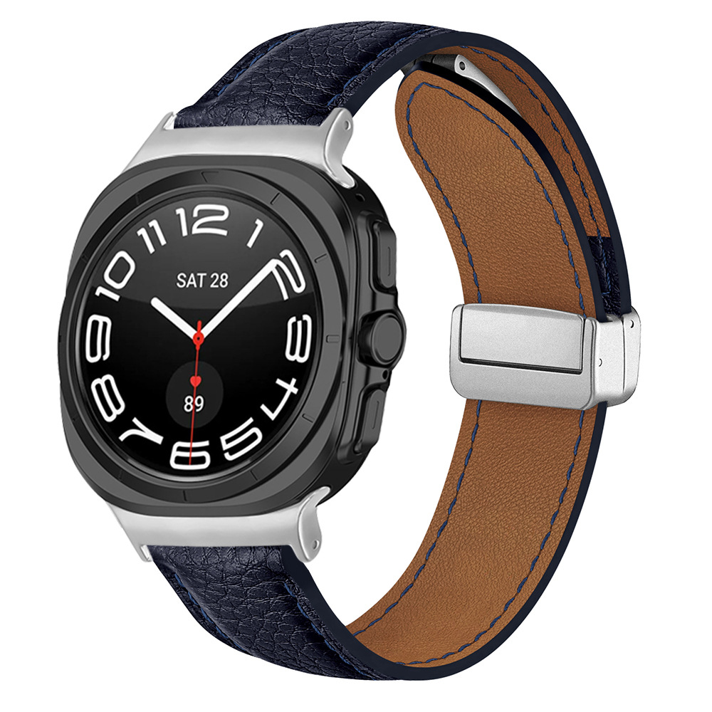 Aplicable para Samsung galaxywatch7ultra47MM reloj inteligente correa de lichi pu pulsera de succión magnética pulsera ultra