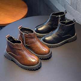 童鞋男童靴子鞋2023冬新款韩版短靴加绒棉靴中低筒女童马丁靴