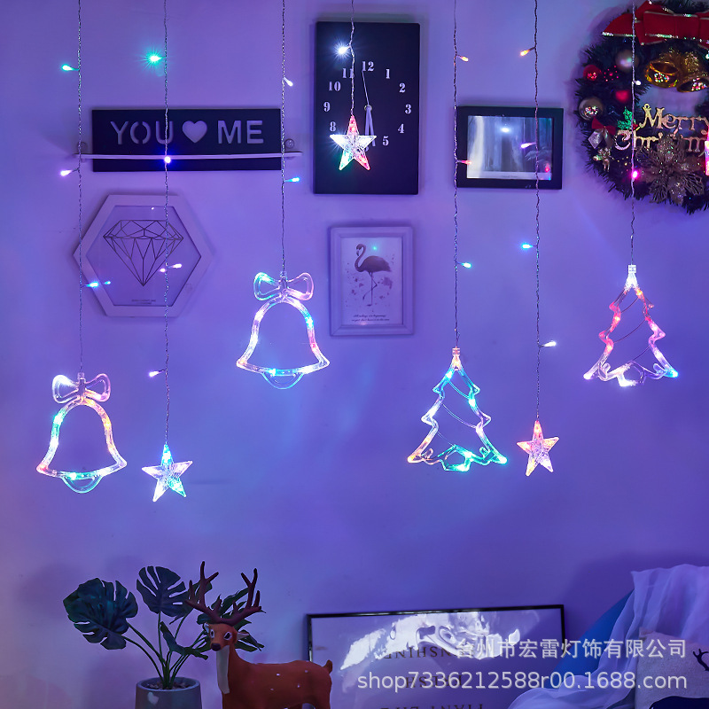 Ledカーテンライトクリスマス祭り部屋装飾イルミネーションクリエイティブ鹿鈴クリスマスツリーカーテンストリング卸売|undefined