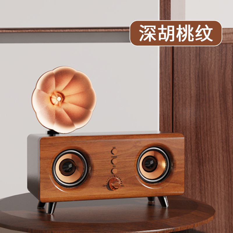 レトロ木目B6ブルートゥース音响ダブルスピーカー重低音コンピューターデスクトップ音响クリエイティブギフト置物スピーカー|undefined