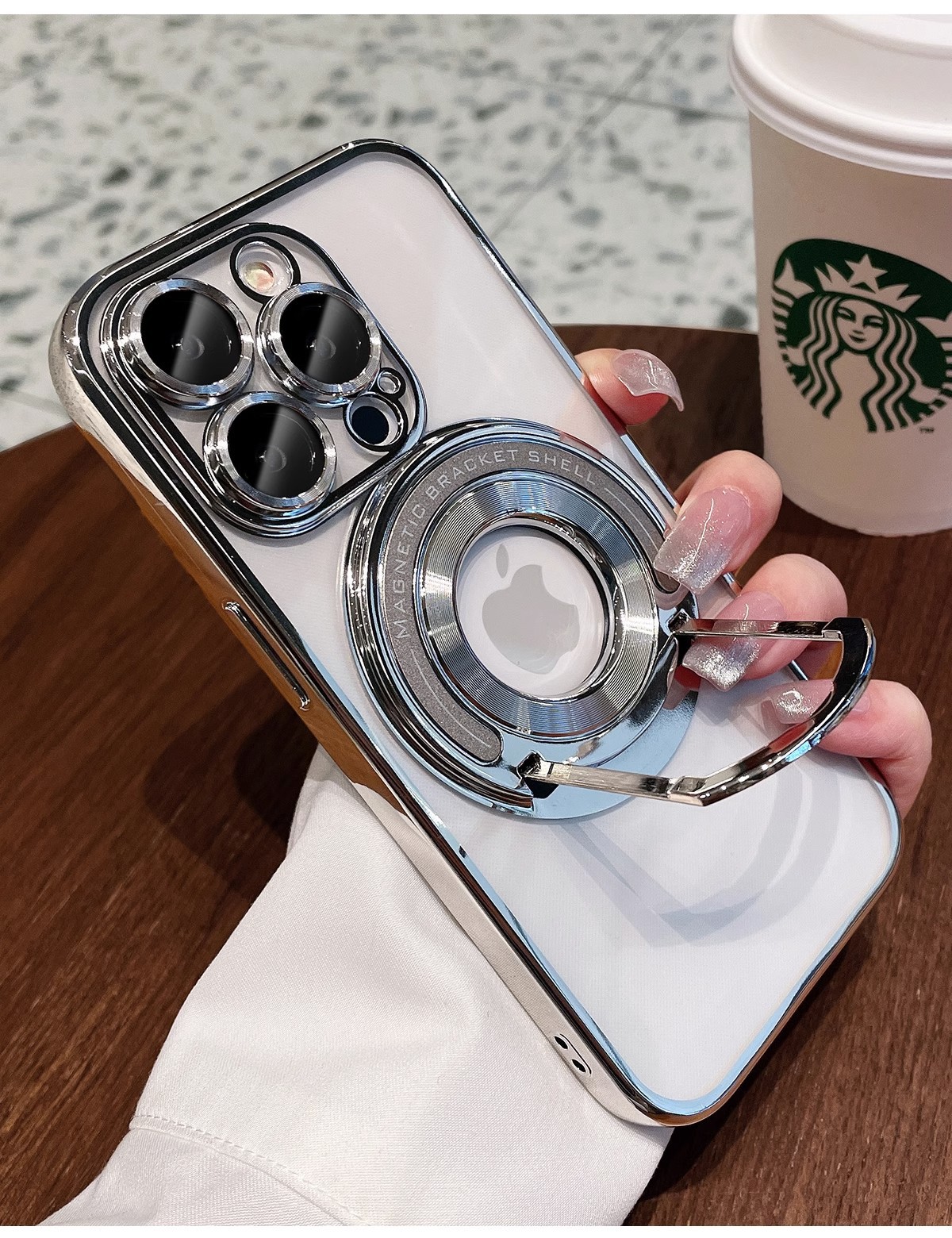 Görünmez braketli Apple 16 cep telefonu kılıfı, iPhone 15 için uygun manyetik emişli, lens filmi ve 14 ProMax koruyucu kapaklı.
