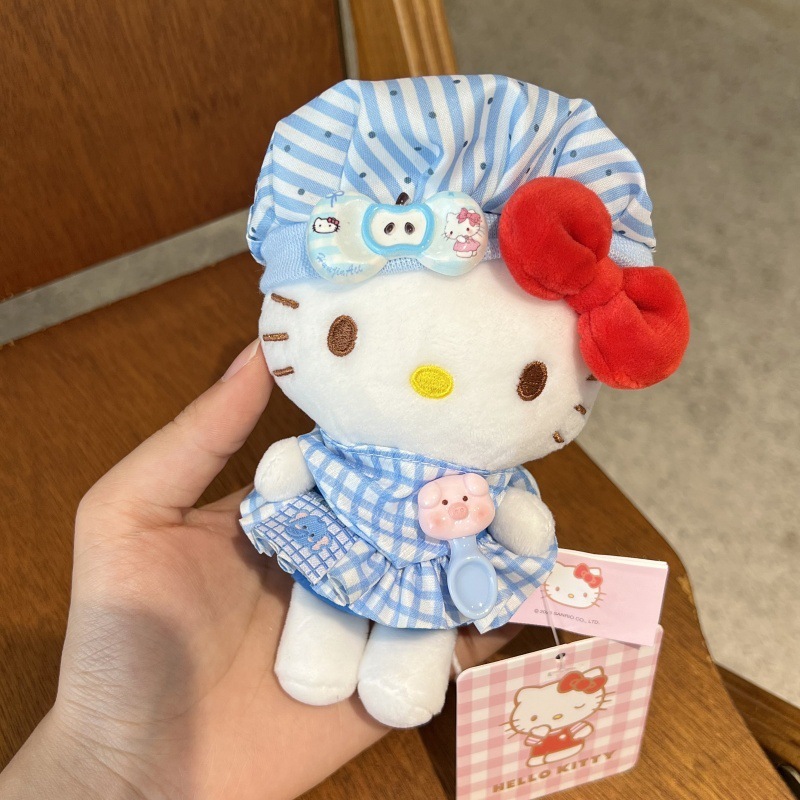 新款网红正版HelloKitty钥匙扣黄粉色包头帽条纹围裙猫猫包包挂件|undefined