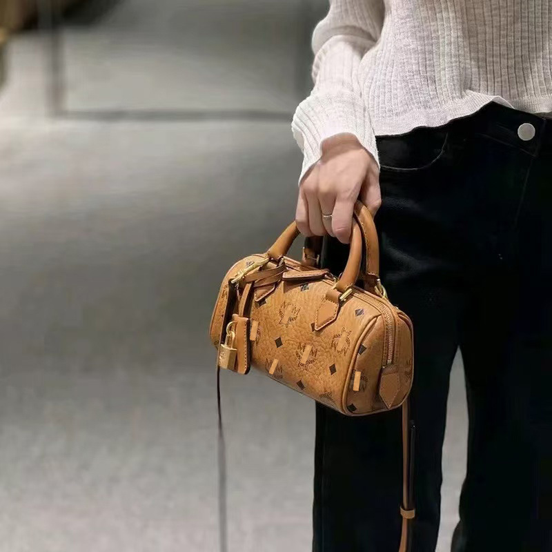 Mc Tote Bag Genuine Leather Women's Bag New Mini Boston Gold Lock Pillow Bag Lv Women's Handbag Tote Basket Bag