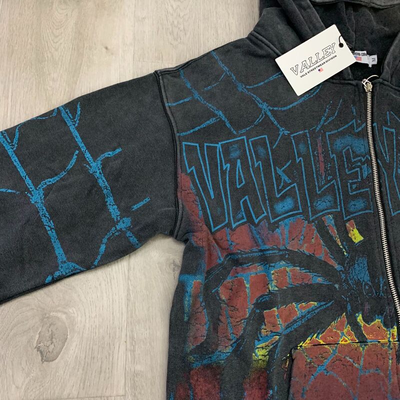 跨境潮牌Vale Big Widow Zip Up Hoodie欧美街头潮蜘蛛网开衫卫衣|undefined