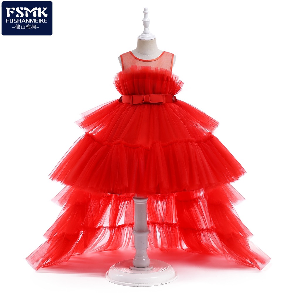 Europeo y americano Amazon nuevo estilo flor niña vestido de malla Super larga cola mullida princesa vestido de Año Nuevo vestido de niña