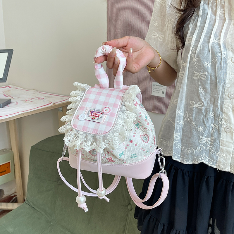法式田园风小背包潮软萌甜系少女2025新款时尚可爱花边蕾丝双肩包|undefined
