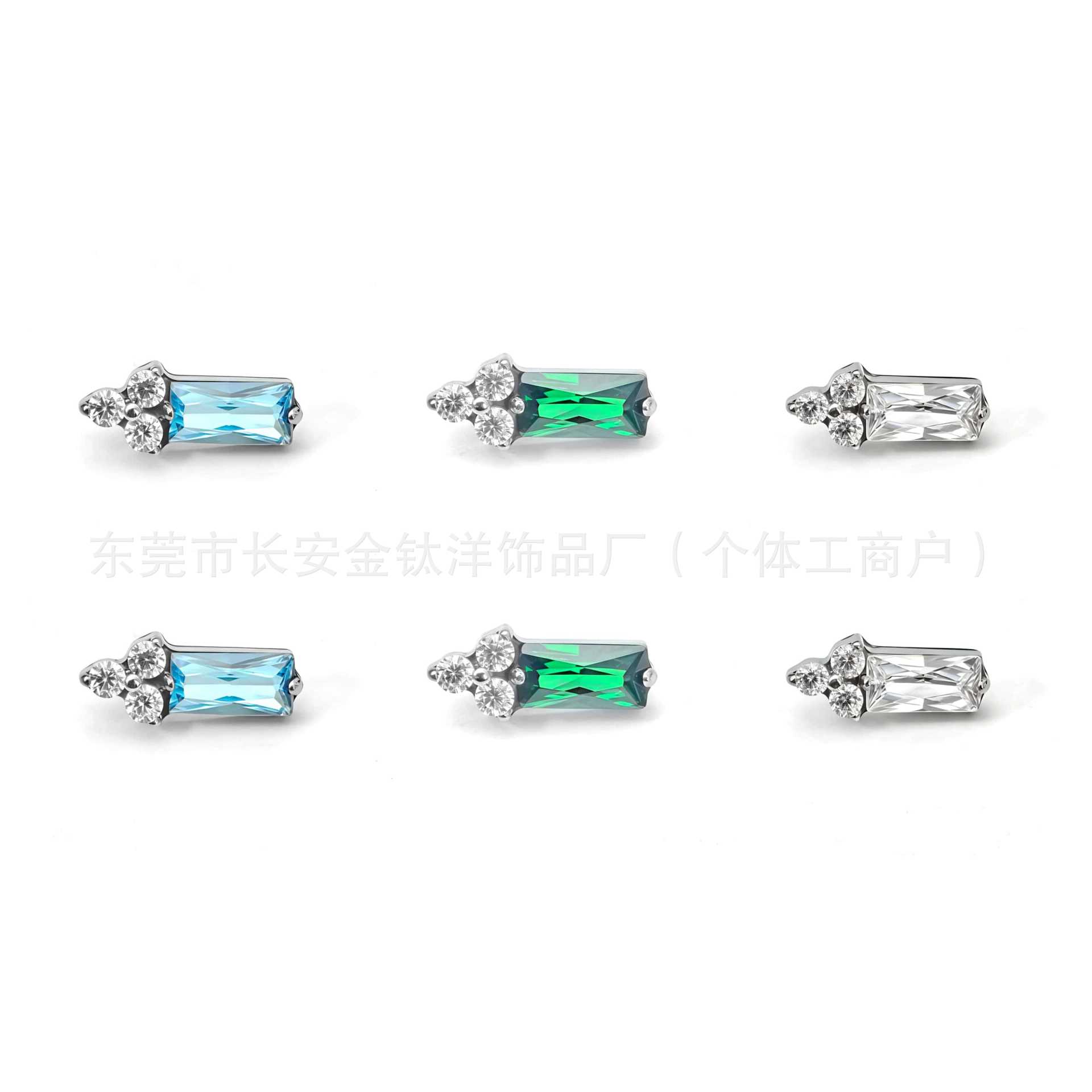 F136 Titanium Irregular Trapezoidal Zircon Lip Stud Ear Cartilage Stud G23 Titanium Alloy Piercing Jewelry detail image 8