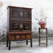 定制古典中式实木衣柜卧室旧家具家用雕花柜子落地储物柜带抽屉