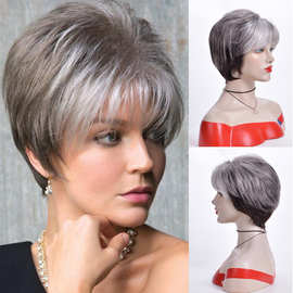 亚马逊跨境wigs 欧美女士短发渐变色蓬松短直发化纤头套一件批发