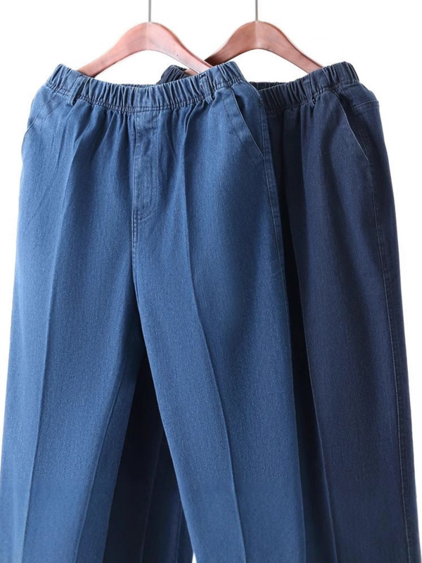 Middle-Aged and Elderly Men's Jeans, Summer Thin Style, Dad Pants, Elastic Waist, Casual Pants for Seniors, Loose Fit, Middle-Aged Men's Pants