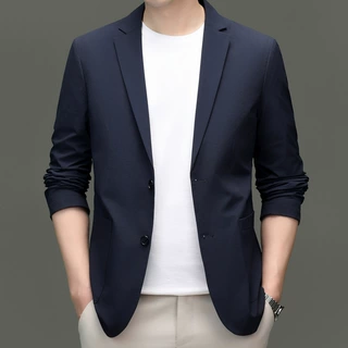 中年新款男户外西服2025春秋百搭商务简约外套西服领纯色休闲代发