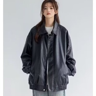Sweet Cool Style Leather Jacket Women's 2025 New Fashion Brand High-end Sense Loose American Style Retro Lapel Puleather Jacket for Men