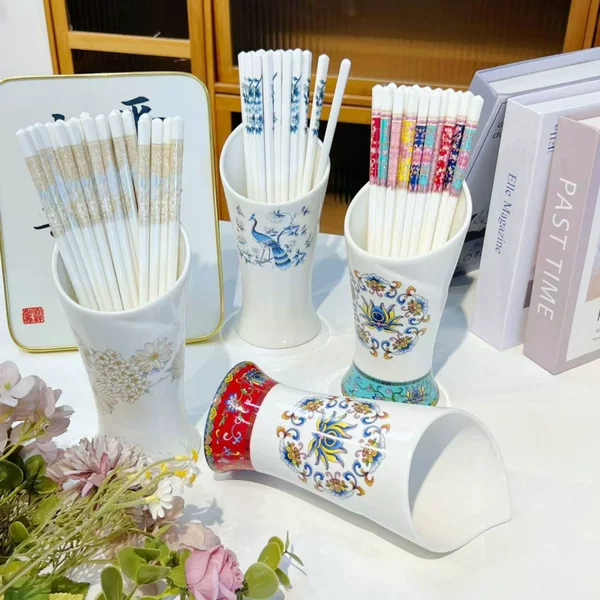 Ceramic Underglaze Color Practical Chopstick Holder for Home and Restaurant Use, Wholesale Chinese-Style Draining Chopstick Basket, Chopstick Storage Box
