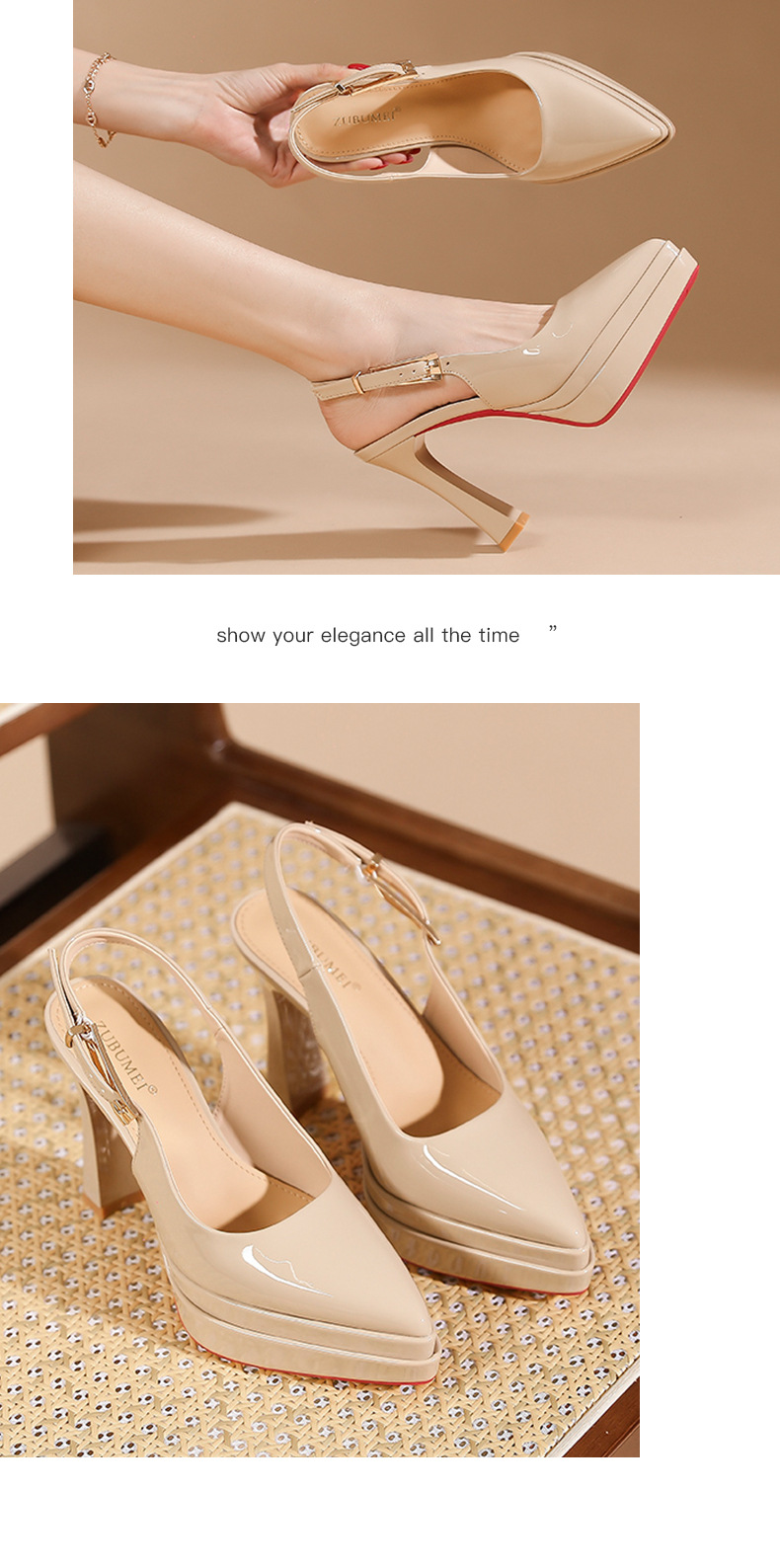 Sandal cao gót nữ mũi nhọn gót siêu cao 11 cm đế platform — Màu nude - 11cm chi tiết 7