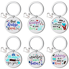 Eurasian Cross-border Nurse's Day Custom Engraved Round Stainless Steel Keychain Gift Phone Holder