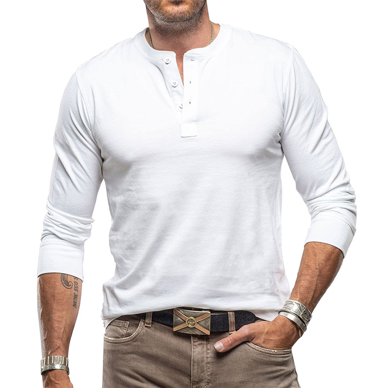Amazon transfronterizo de los hombres Camiseta de manga larga de algodón de comercio exterior camisa de fondo de los hombres europeos y americanos Henley forro superior