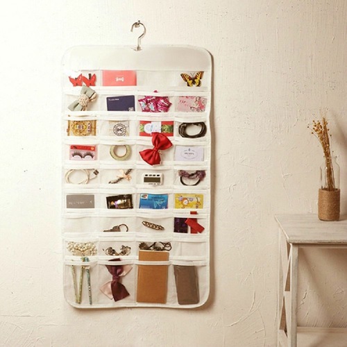 80 grid storage bag non-woven double-sided jewelry hanging bag door cabinet storage bag necklace jewelry dust-proof storage box