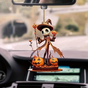 2025 Halloween New Creative Acrylic Flat Pumpkin Skull Car Rearview Mirror Decorative Pendant