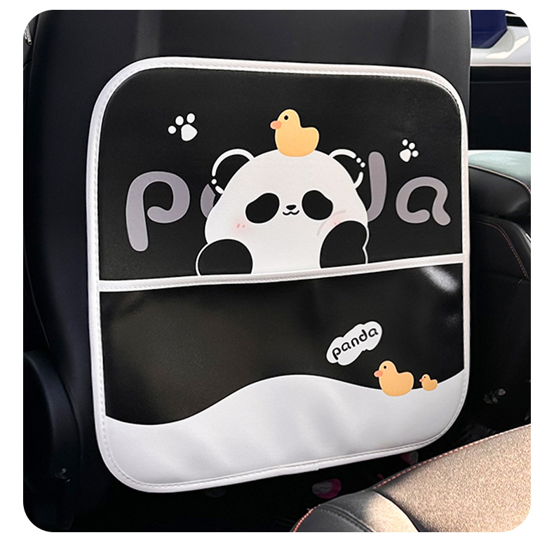 Car anti-kick pad cute panda car seat back anti-dirty wear-resistant protection pad creative multifunctional car storage bag