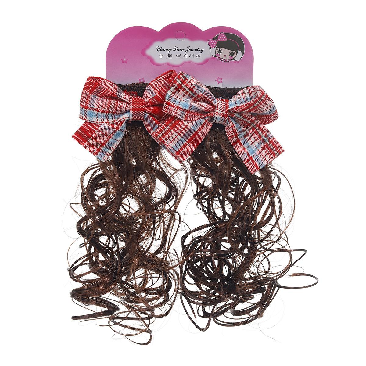 Niños pelucas de cabello trenzas de arco de cuadrícula coreana bola cabeza de cabello de cabello de niñas un par de paquetes