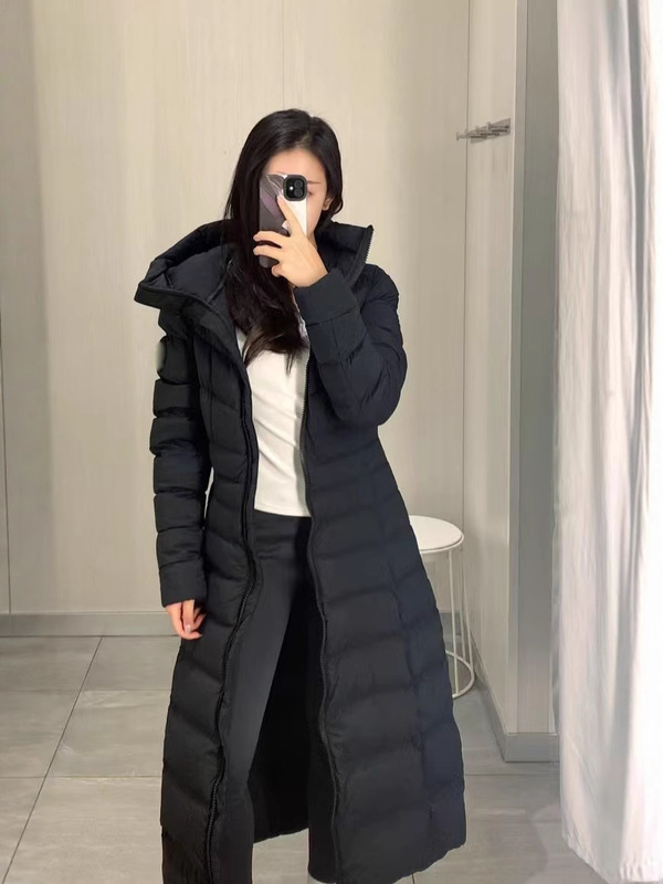 高品25年大鹅蒙家超轻鹅绒超长女士修身羽绒服休闲连帽外套|undefined