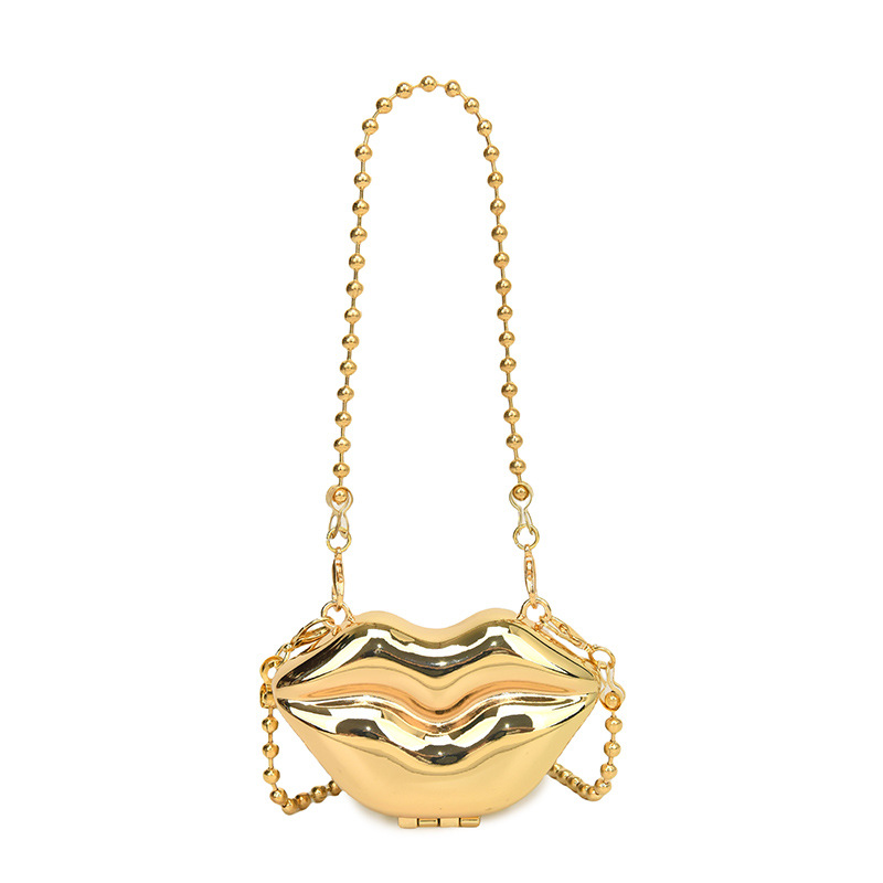 Linda fragancia pequeña personalidad labios metálicos mini cadena para mujer pequeña bolsa cuadrada 24 verano nuevo bolso de mensajero de un solo hombro