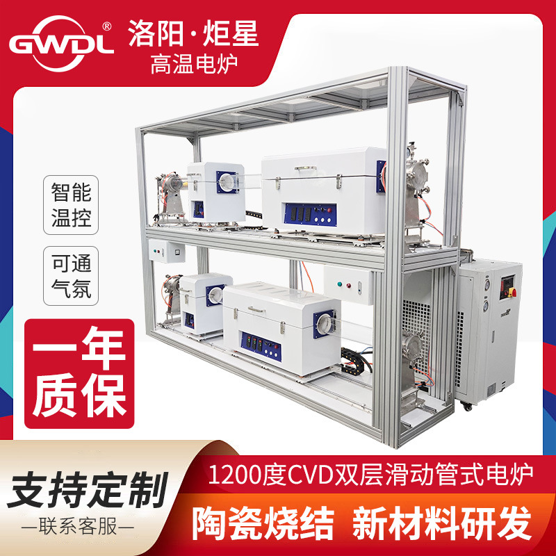 1100度双层石英玻璃回转炉多温区管式电炉电阻加热炉