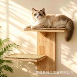 跨境壁挂式猫爬架双层猫跳台宠物玩具室内宠物窝栖息地猫楼梯吊床