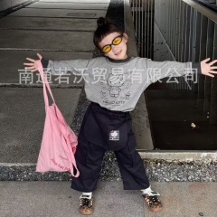 【现货】25秋上新 Kt灰色印花长袖T恤+ Kt全棉两穿屁帘工装裤