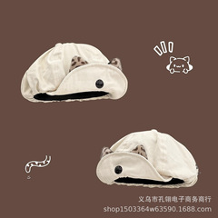 2025新款日系可爱豹纹猫耳朵贝雷帽女春秋季小众设计款云朵画家帽