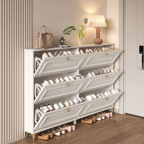 w! Cream-style ultra-thin tipping shoe cabinet home door large-capacity entry door entrance cabinet foyer simple shoe storage