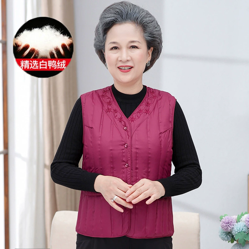 Осенне-зимний легкий пуховик для женщин среднего возраста и пожилых людей, жилет с подкладкой для бабушки, короткий жилет из белого утиного пуха, жилет