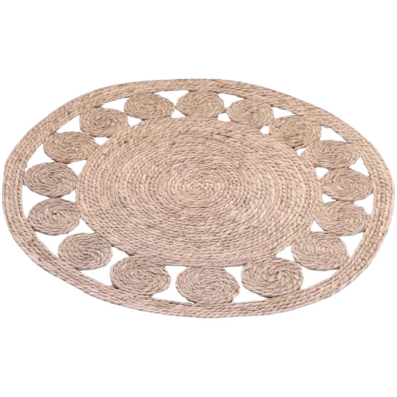 Alfombra redonda de estilo japonés tejida con junco, estilo pastoral, para sala de estar, accesorios de fotografía de ropa para el hogar, estilo bohemio