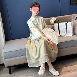 女童汉服2025夏季新款国风新中式复古连衣裙女中大童夏女孩两件套
