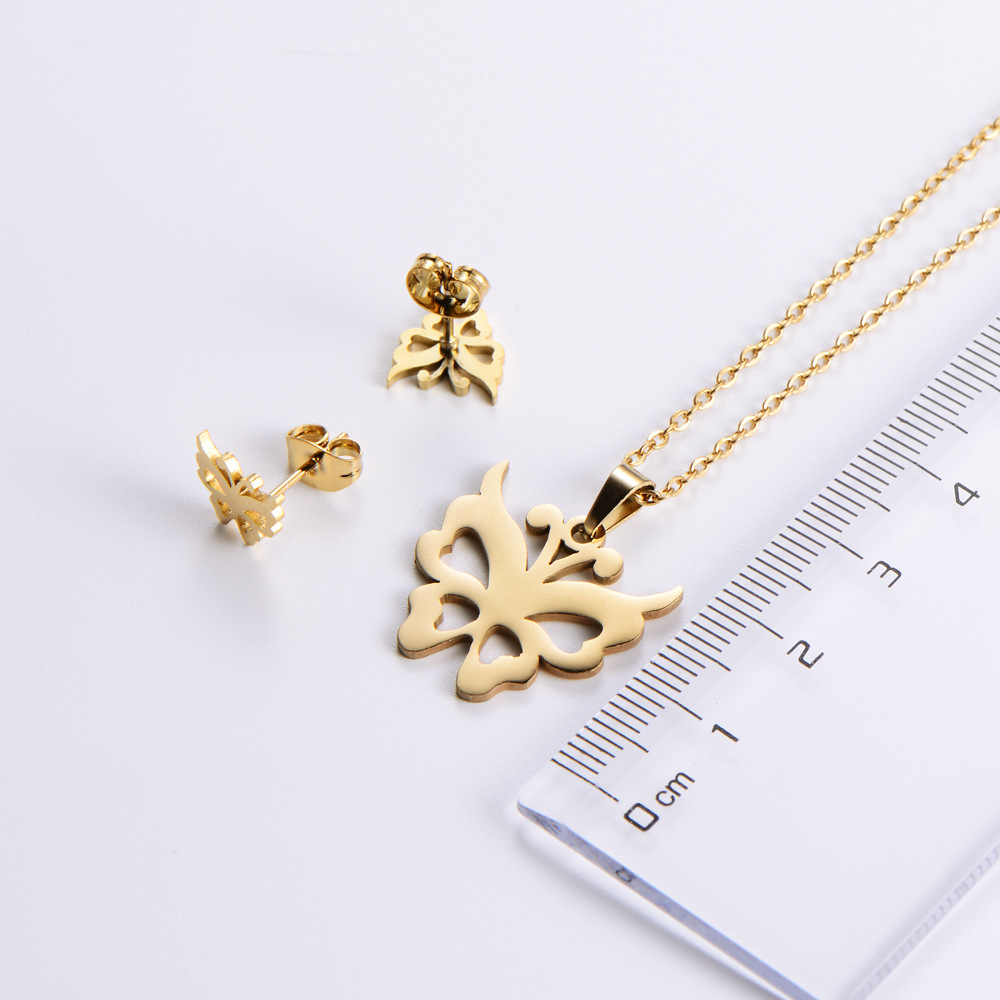 Simple Hollow Butterfly Clavicle Chain Earrings Set Wholesale Nihaojewelry