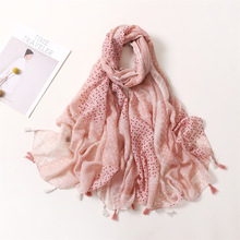 百搭清新小波点方格植物多元素块状拼接印花围巾流苏丝巾装饰披肩