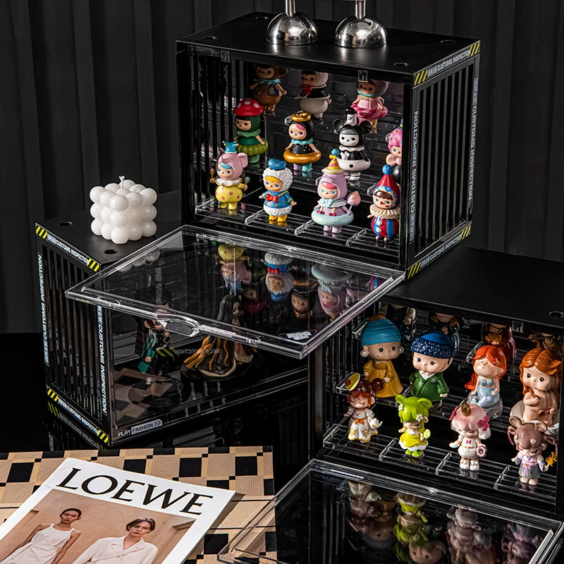 Оптовый органайзер для фигурок, прозрачный бытовой контейнер для хранения, пылезащитный, штабелируемый, большой емкости, витрина для кукол Bubble Mart