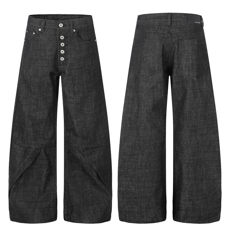 Dc+G60019 American Retro Five-Button Raw Denim Loose Wide-Leg 3D Baggy Curved Jeans for Men