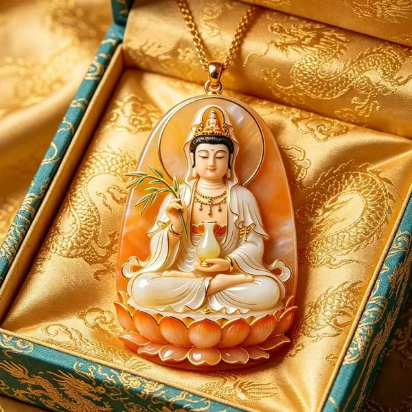 Jade Lotus Sound Buddha Necklace, Silver Bodhisattva Blessing and Protection, Trendy Melon Seed Chain, Gift for Elders and Family Members