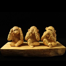 黄杨木雕居家动物摆件手工雕刻三勿猴工艺品文玩手把件三不猴礼品