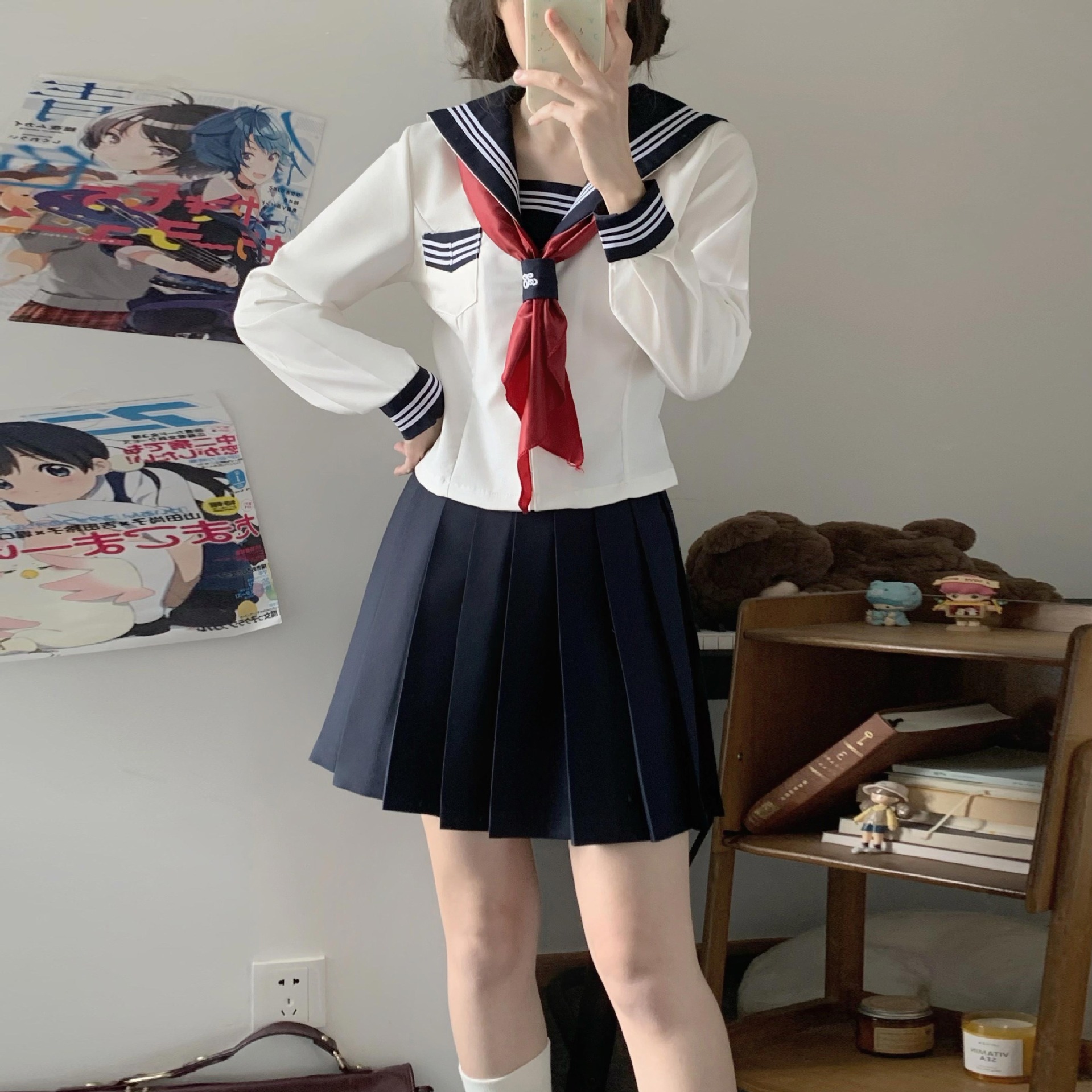 Genuine cyanotic collar three sailor suit original jk uniform college style long short sleeve Japanese basic school for middle suit