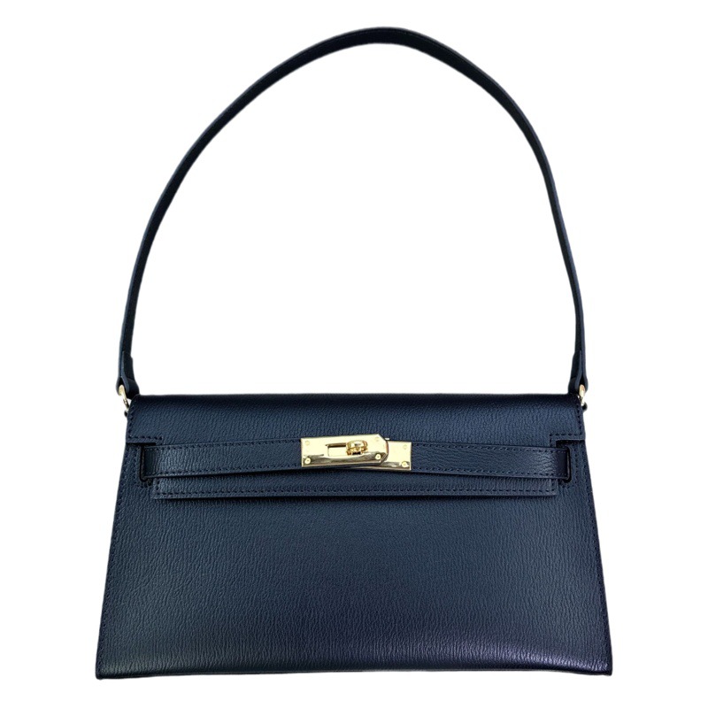 2026 New High-End Genuine Leather Goat-Pattern Kelly Underarm Bag, Fashionable and Versatile Shoulder/Crossbody Clutch Bag