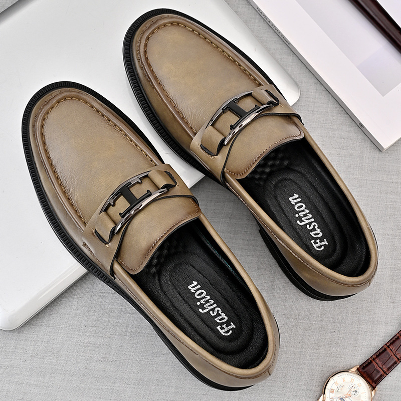 Zapatos de cuero casuales de transmisión en vivo zapatos de cuero de suela gruesa zapatos de cuero de pie zapatos de negocios de hombre zapatos de cuero