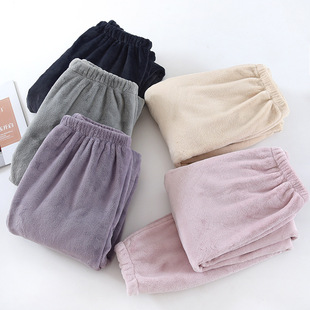 Couple Autumn and Winter Coral Fleece Pajama Pants for Men and Women Thickened Warm Home Loose Warm Pants Flannel Pants Home