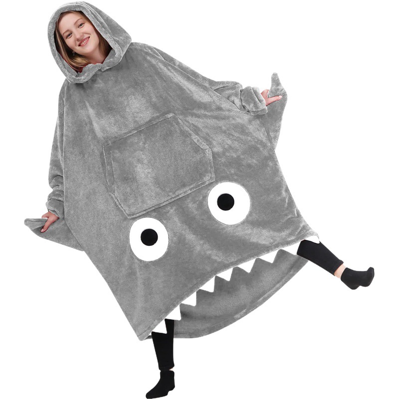 Regalo animal de dibujos animados Camisa larga y ancha caliente diversión manta casa tiburón pijamas Comercio exterior par alargado